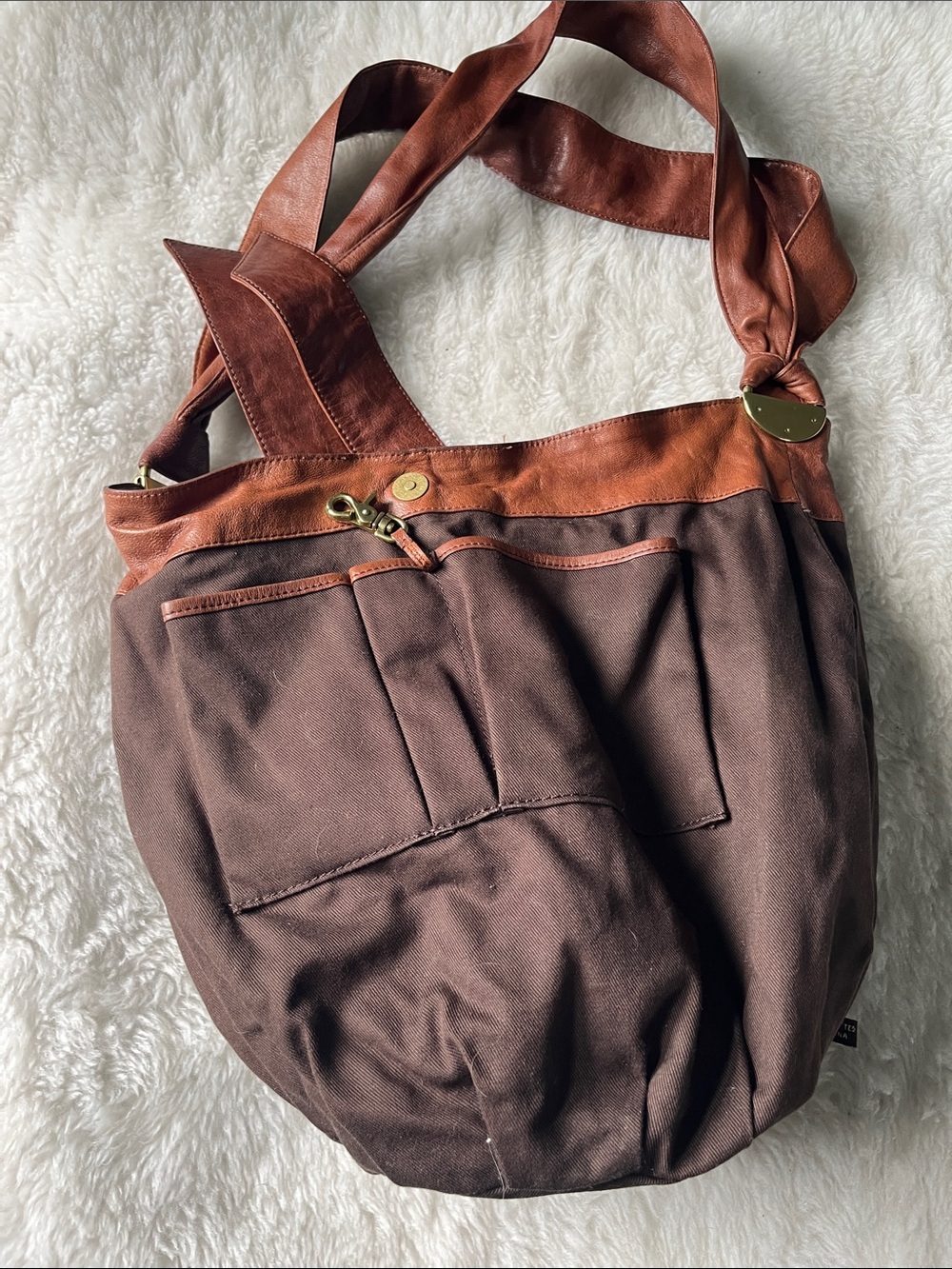 Kooba Devin tie front chestnut leather hobo bucket bag EUC - Picture 13 of 17